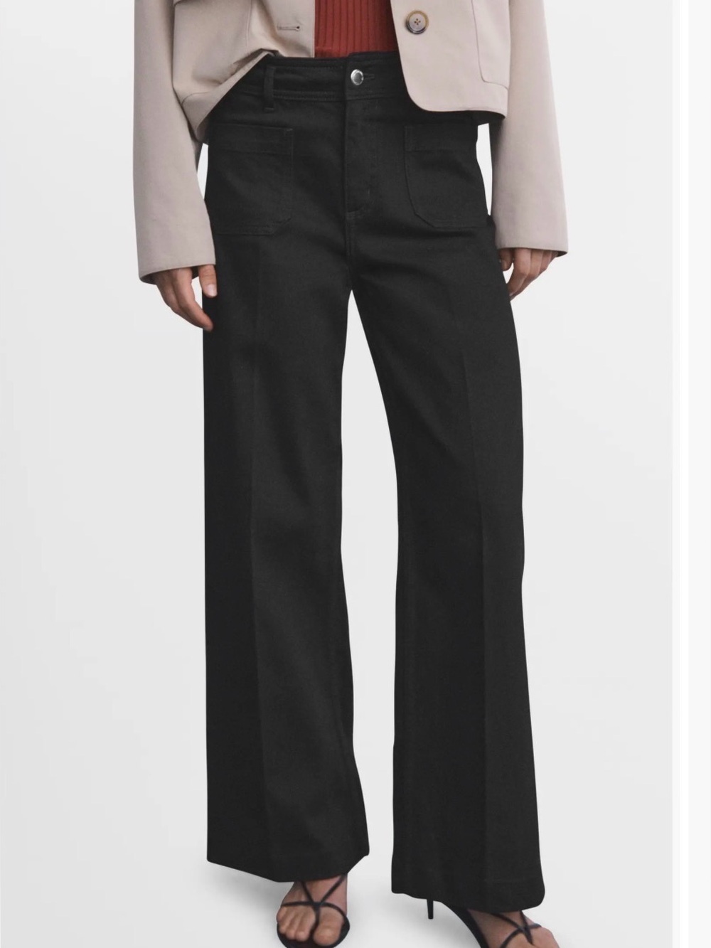Mango MNG Black Wide Leg Jeans Women’s Size 14 Cotton front pockets